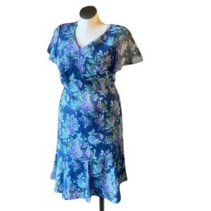 Vintage 1980’s Karin Steven Navy & Purple Blouse & Skirt Matching Set Size 18